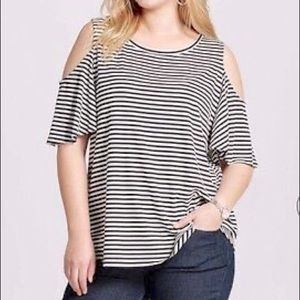 Black and white striped cold shoulder blouse